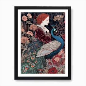 Art Nouveau Peacock & Red Haired Woman Inspired Art Print