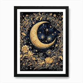 Flowers Moon And Stars William Morris Style Art Print