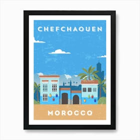 Chefchaouen, Morocco — Retro travel minimalist poster Art Print