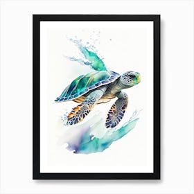 Sea Turtle In Motion, Sea Turtle Watercolour 1 Art Print