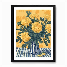 Chrysanthemum Flowers On A Table   Contemporary Illustration 3 Affiche