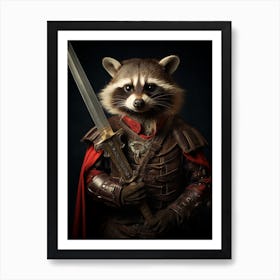 Vintage Portrait Of A Cozumel Raccoon Dressed As A Knight 1 Art Print