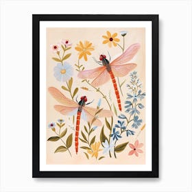Folksy Floral Animal Drawing Dragonfly 3 Art Print