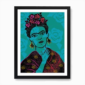 Frida With Roses Art Print