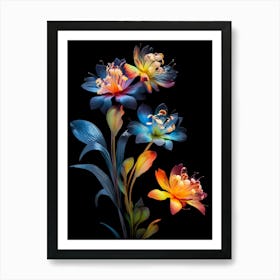 Flowers On A Black Background 1 Art Print