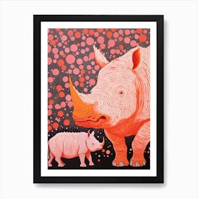 Two Abstract Pink & Orange Rhinos 1 Art Print