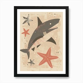 Shark & Starfish Muted Pastels 4 Art Print