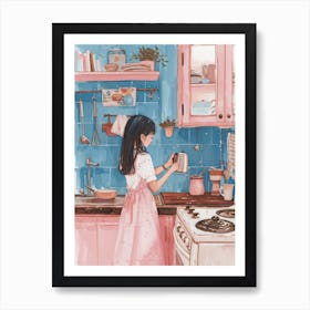 Girl Putting The Kettle On Lo Fi Kawaii Illustration 8 Art Print