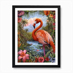 Greater Flamingo Bolivia Tropical Illustration 5 Art Print