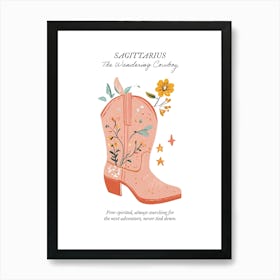 Sagittarius Cowboy Boots Zodiac Preppy Western Cowgirl Art Print