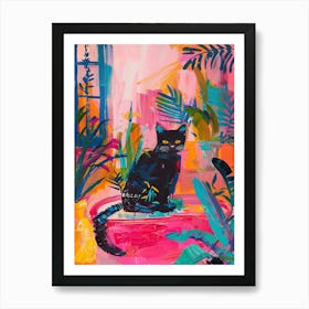 Abstract Black Cat Coloruful Maximalist Art Print