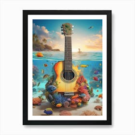 Guitar Under The Sea Art Print