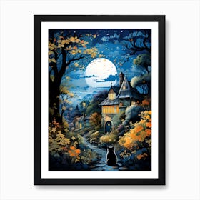 Black Cat On A Moonlit Path Art Print