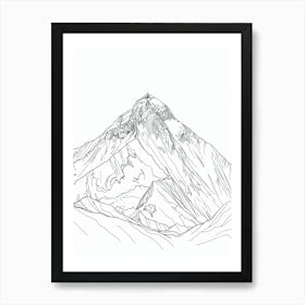 Mount Everest Nepal Tibet Line Drawing 1 Art Print