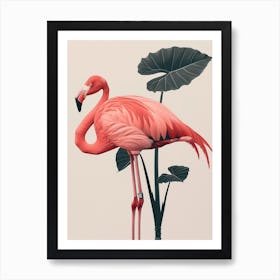 Chilean Flamingo Alocasia Elephant Ear Minimalist Illustration 3 Art Print