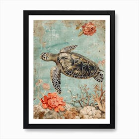 Wallpaper Style Sea Turtle 1 Art Print