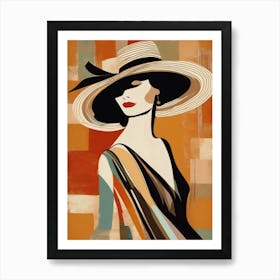 Lady In A Hat Retro Art Print