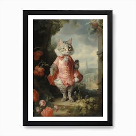 Medieval Cat Wondering Through A Garden 2 Art Print