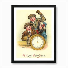 Kids Behind A Watch Celebrating A New Year Art Print