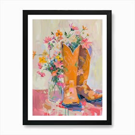Cowboy Boots And Wildflowers Shooting Stars 3 Art Print