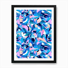Abstract Flowers - Pink Blue Art Print
