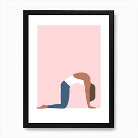 Cat cow yoga pose in pink Art Print
