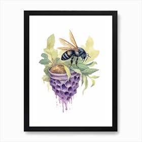 Violet Carpenter Bee Beehive Watercolour Illustration 3 Art Print