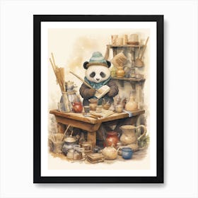 Panda Art Woodworking Watercolour 4 Art Print