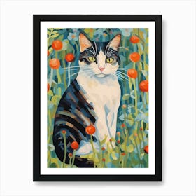 Calico Cat Botanical Oil Painting Art Print