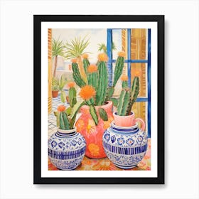 Cactus Painting Maximalist Still Life Golden Barrel Cactus 4 Art Print