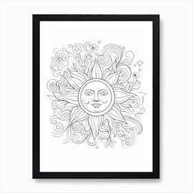 Line Art Inspired By  The Creation Of The Sun 1 Art Print