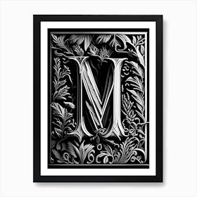 M, Letter, Alphabet Linocut 1 Art Print