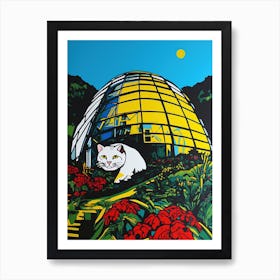 A Painting Of A Cat In Eden Project, United Kingdom In The Style Of Pop Art 04 Art Print