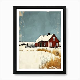 Red House In The Snow, Sweden Art Print