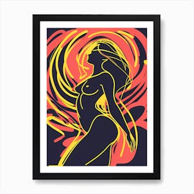 Abstract Nude Woman In Flames Art Print