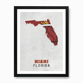 Miami Heat Miami Florida State Map Art Print