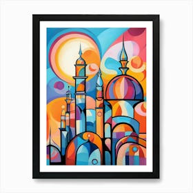 City of 1001 Nights, Abstract Vibrant Colorful Painting in Cubism Style 3 Art Print
