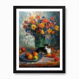 Lillies With A Cat 2 Art Print