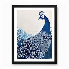 Peacock & The Waves Linocut Inspired Art Print