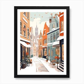 Vintage Winter Travel Illustration Bruges Belgium 3 Art Print