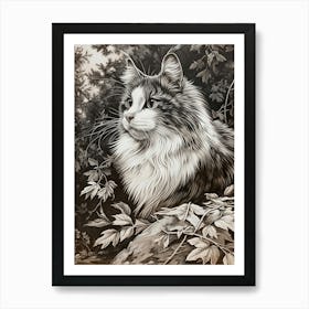 Norwegian Forest Cat Relief Illustration 4 Art Print