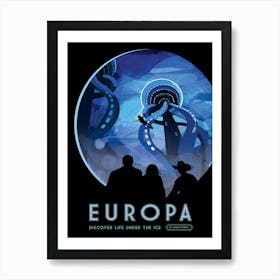 NASA Space Poster, Europa, Discover Life Under The Ice, Vintage Style Poster Art Print