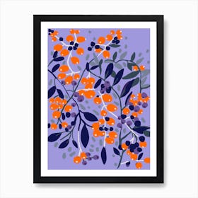 Blue And Red Berries Art Print