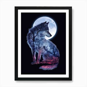 Wolf In The Moonlight Art Print