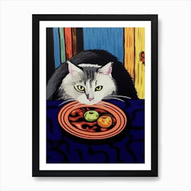 White Cat And Pasta 3 Art Print