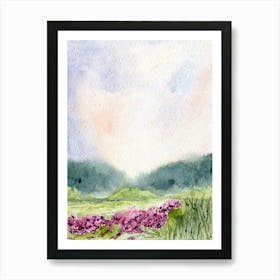 Watercolor Of Purple Flowers Garden Illustration Art Print