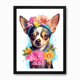 Chihuahua Portrait With A Flower Crown, Matisse Painting Style 1 Art Print