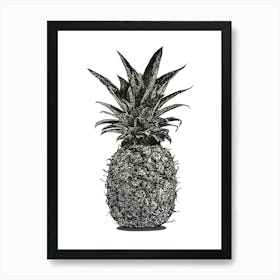 Black and White Pineapple Illustration 1 Art Print