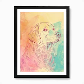 Pastel Watercolour Golden Retriever Line Illustration 1 Art Print