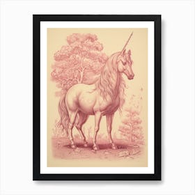 Pink Pegasus Vintage Etching Art Print